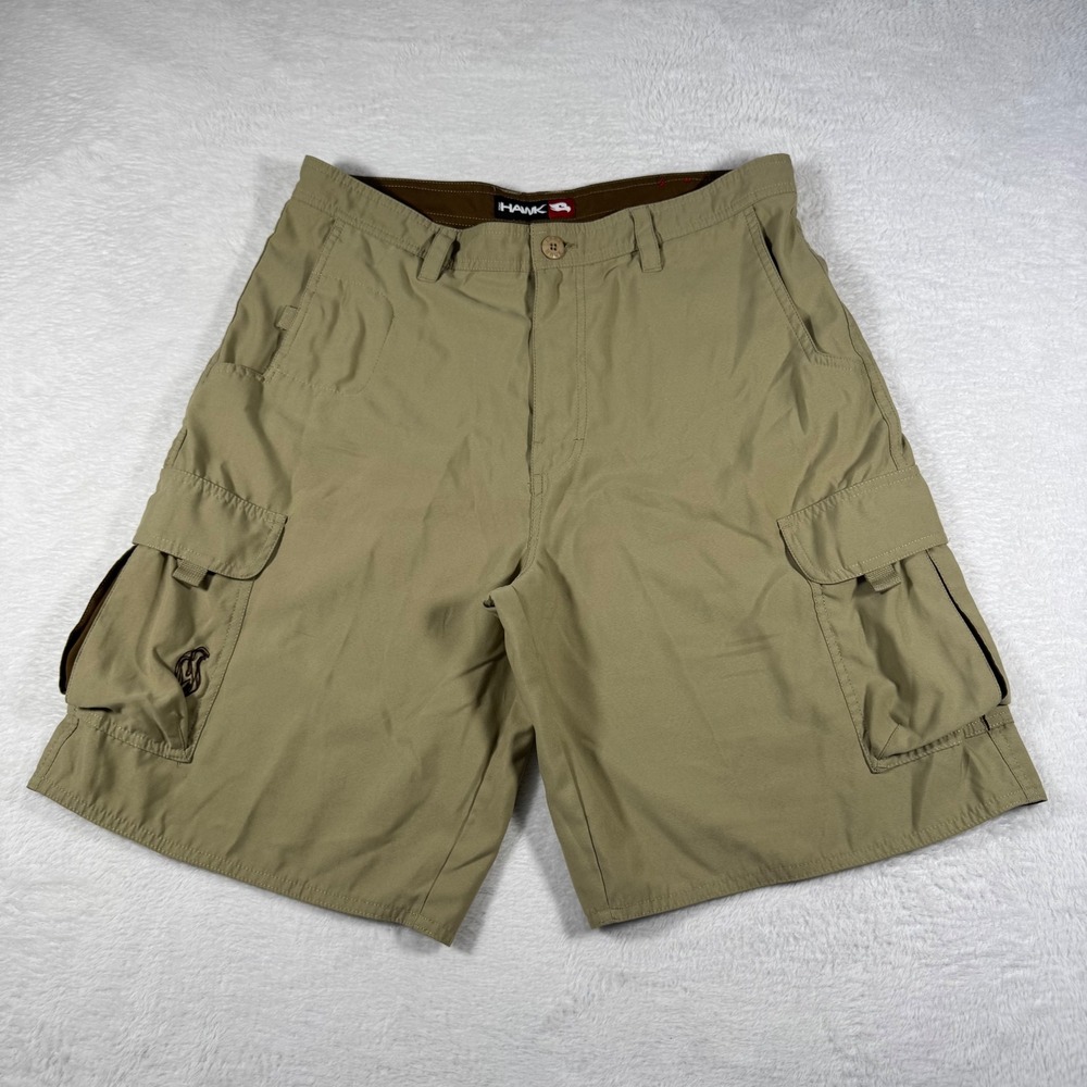Tony Hawk Cargo Shorts Mens 34 Tan Skater Utility Polyester Khaki Streetwear Y2K